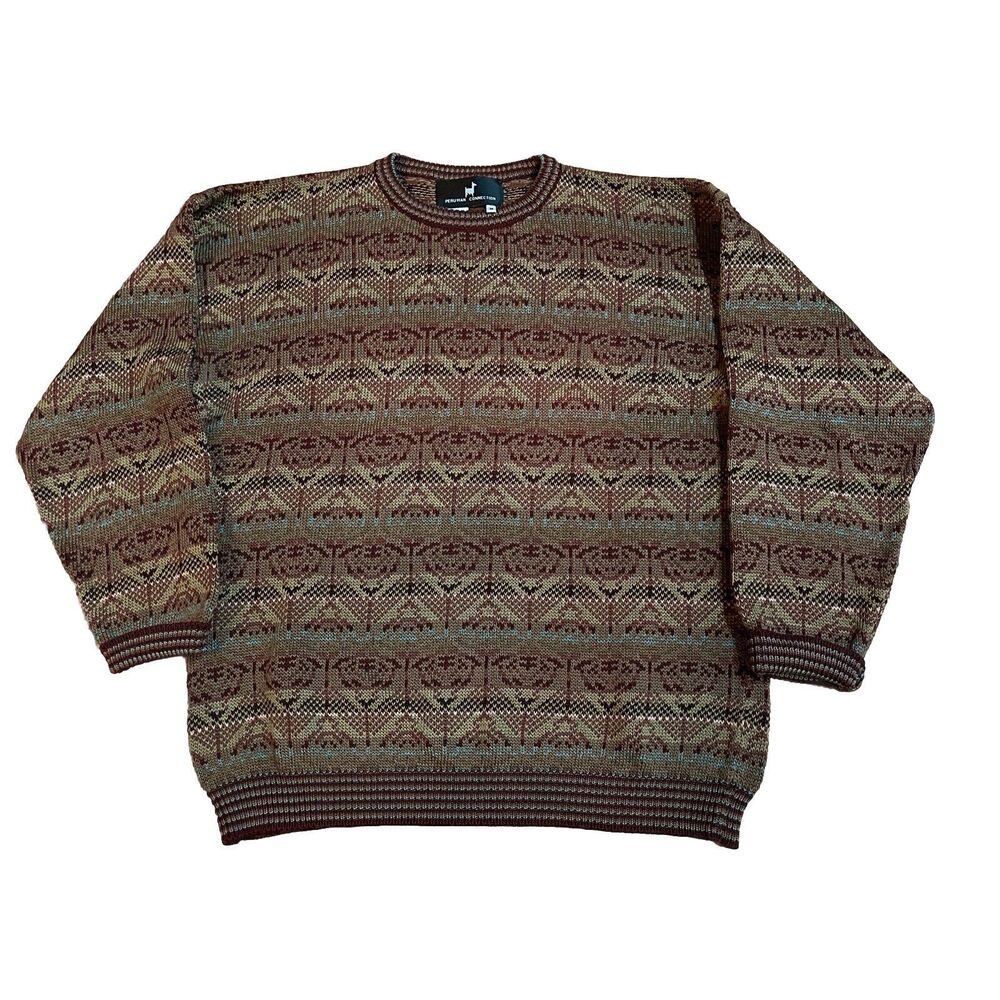 Vintage Peruvian Connection Mens Grandpa Sweater Size Medium M 100% Alpaca EUC